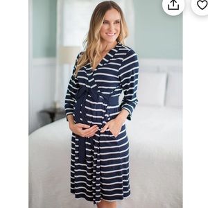 Baby Be Mine Navy Stripe Maternity Robe